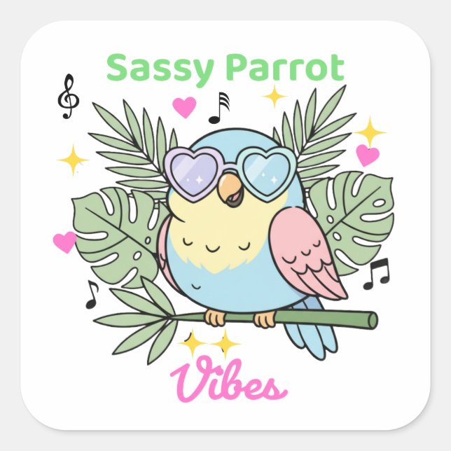 Sticker Carré Lunettes de soleil mignonne Oiseau tropicale "Vibe (Devant)