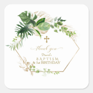 Sticker Carré Lush Tropical Gold Feuilles 1er anniversaire & Bap