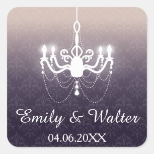 Sticker Carré Lustre Blanc Sur Mariage Personnalisé Violet