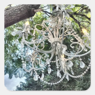 Sticker Carré Lustre Chic en cristal blanc