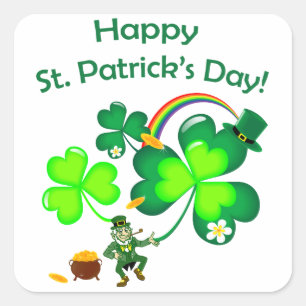 Sticker Carré Lutin et shamrock
