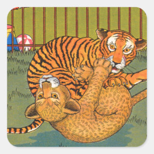 Sticker Carré lutte contre le tigre et le léopard