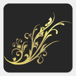 Sticker Carré Luxe Abstrait Fleur en Or Faux
