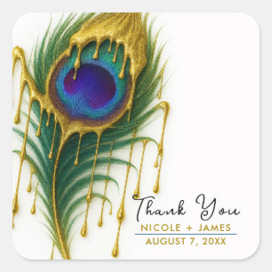 Sticker Carré Luxe Beauté Gold Drift Glam Peacock Feather