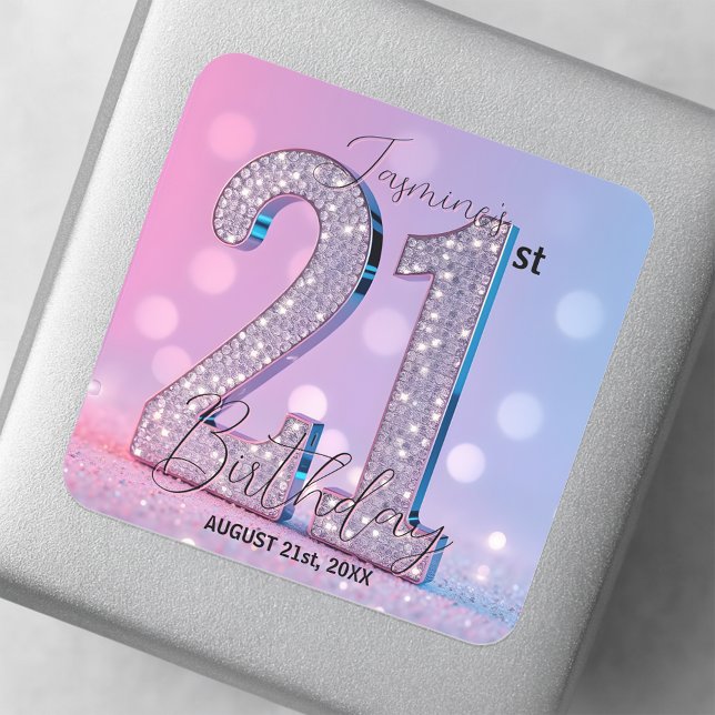 Sticker Carré Luxe Elegant Rose Diamonds 21e anniversaire (Créateur téléchargé)