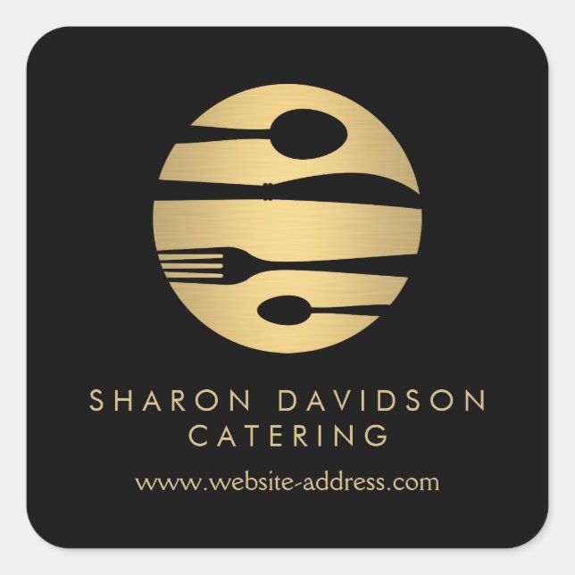 Sticker Carré Luxe Gold Catering Logo Restaurant, Nourriture Noi (Devant)
