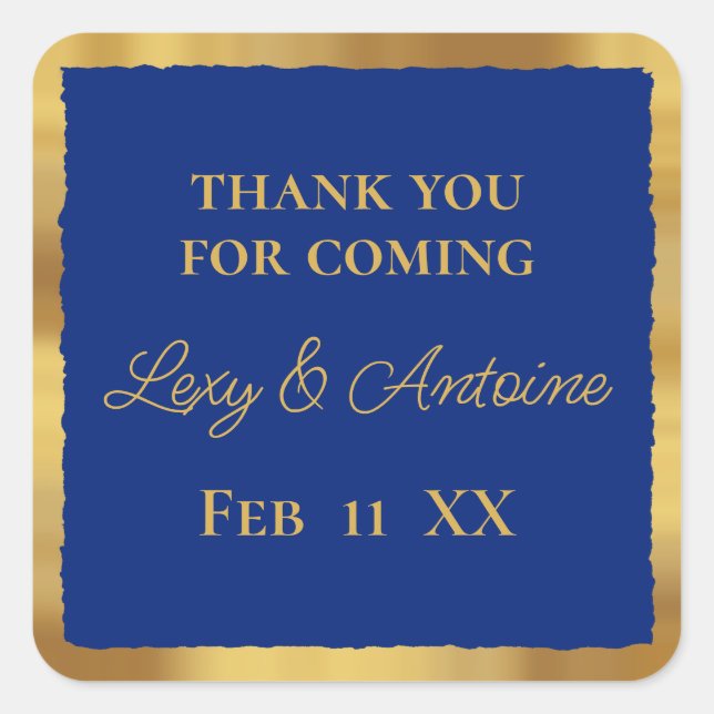 Sticker Carré Luxe Gold Edge Royal Blue Merci pour venir (Devant)