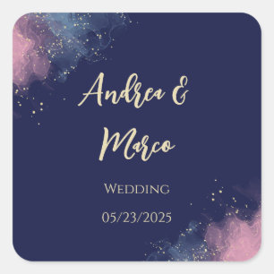 Sticker Carré Luxe Personnalisable Watercolor Beach Wedding