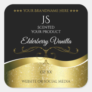 Sticker Carré Luxe Wavy Gold Décor noir foncé Monogramme Étiquet