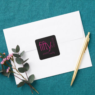Sticker Carré Luxueux Anniversaire Noir Fuchsia Cinquante et Fab