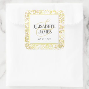 Sticker Carré Luxueux Chic Hiver Blanc Et Or Mariage
