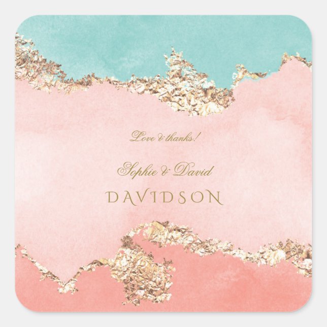 Sticker Carré Luxueux Pastel Aquarelle or Mariage à huile (Devant)