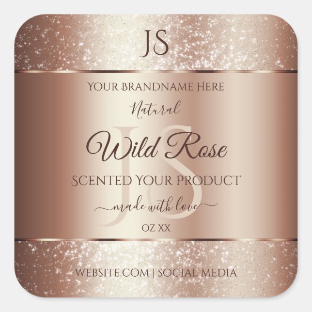 Sticker Carré Luxueux Rosegold Parties scintillant Monogram Étiq (Devant)
