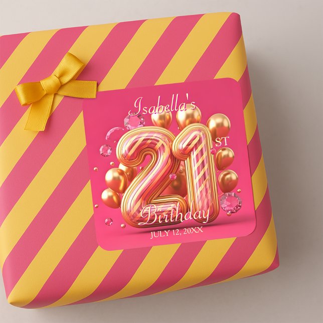 Sticker Carré Luxurious Chic Gold and Pink 21st Birthday (Créateur téléchargé)
