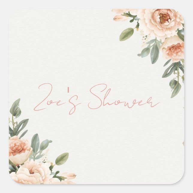 Sticker Carré Luxury Floral Bridal Shower Envelope Seal | Blush (Devant)