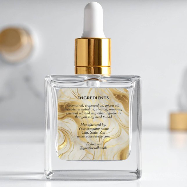 Sticker Carré Luxury Ivory Marble & Gold Foil Ingredients Label (Créateur téléchargé)