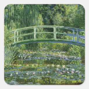 Sticker Carré Lys à eau Claude Monet et pont japonais