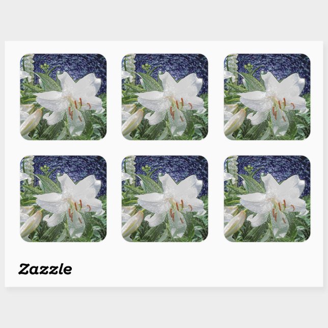 Sticker Carré Lys blancs dans un jardin (Feuille)