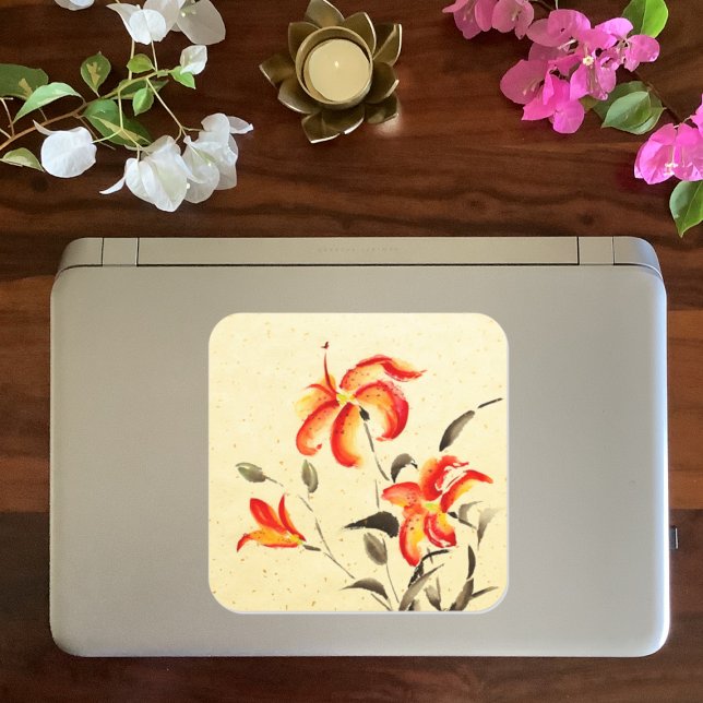 Sticker Carré Lys de tigre - rouge (Créateur téléchargé)