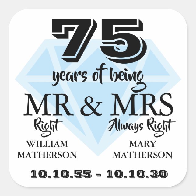 Sticker Carré M. Mme Right Fun Diamond 75e anniversaire (Devant)