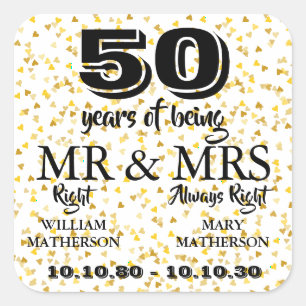 Sticker Carré M. Mme Right Fun Golden 50e anniversaire