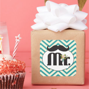 Sticker Carré M. Mustache Hipster Motif