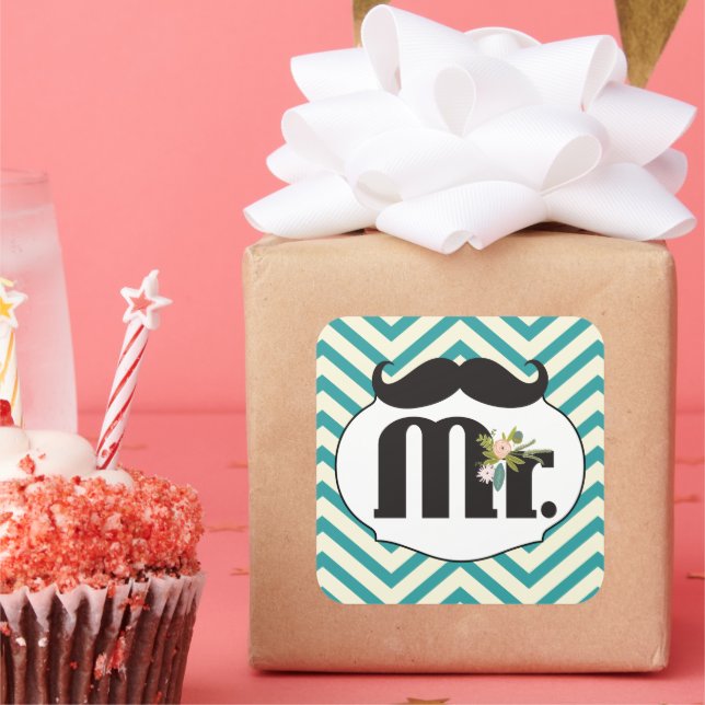 Sticker Carré M. Mustache Hipster Motif (Fête)