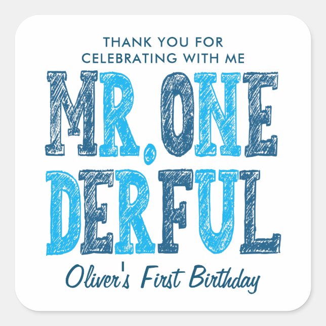 Sticker Carré M. Onederful Premier anniversaire Merci photo (Devant)