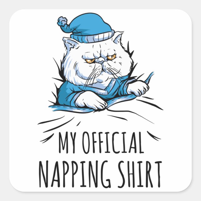 Sticker Carré Ma chemise de sieste officielle avec chien couchan (Devant)