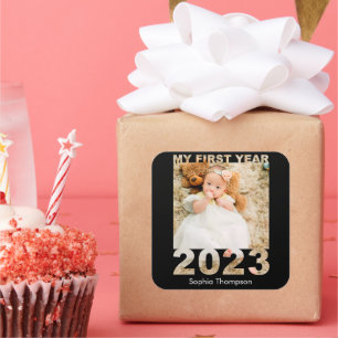 Sticker Carré Ma première année 2023 Moderne découpé photo bébé 