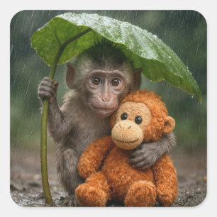 Sticker Carré Macaque singe avec orang-outan orange