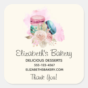 Sticker Carré Macarons et fleurs colorés Aquarelle Entreprise