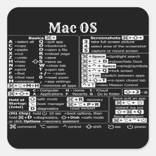 Sticker Carré Macbook Mac OS raccourcis PC portable feuille de t