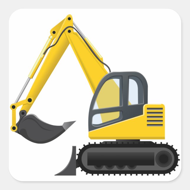 Sticker Carré Machine de construction d'excavateur jaune et noir (Devant)