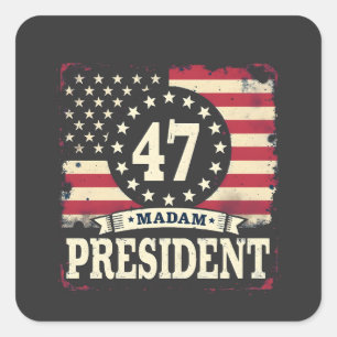 Sticker Carré Madame la Présidente Drapeau américain 47 harris W