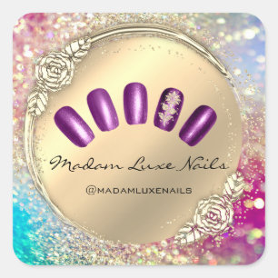 Sticker Carré Madame Luxe Nail Parties scintillant Rose Gold Flo