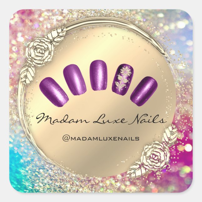 Sticker Carré Madame Luxe Nail Parties scintillant Rose Gold Flo (Devant)