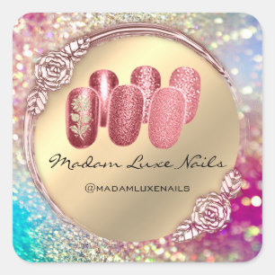 Sticker Carré Madame Luxe Nail Parties scintillant Rose Gold Flo