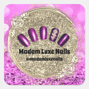 Sticker Carré Madame Luxe Parties scintillant à ongles Gold Fram