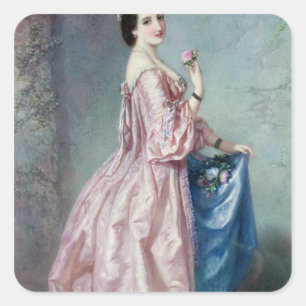 Sticker Carré Madame tenant des fleurs dans son jupon