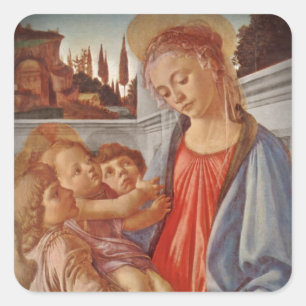 Sticker Carré Madonna Christ Child et deux anges