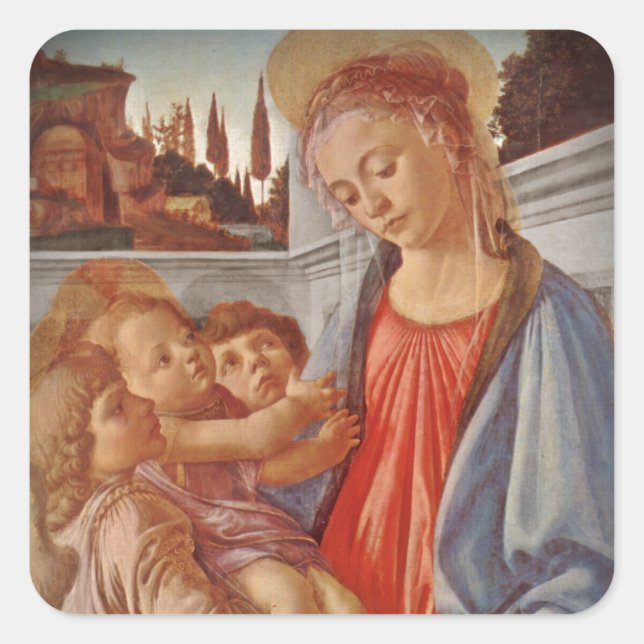 Sticker Carré Madonna Christ Child et deux anges (Devant)