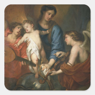 Sticker Carré Madonna et enfant avec des anges