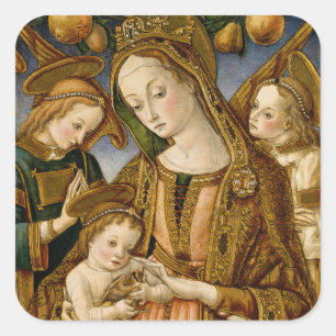 Sticker Carré Madonna et enfant avec deux anges