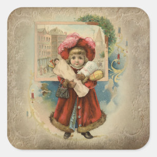 Sticker Carré Magasin de Noël Cute Vintage