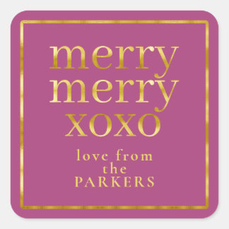 Sticker Carré Magenta Gold Merry Merry XOXO ID1009