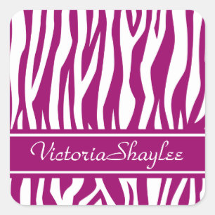 Sticker Carré Magenta Zebra Imprimer avec du texte personnalisé