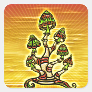 Sticker Carré Magic Mushrooms