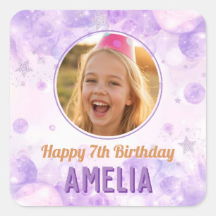 Sticker Carré Magical Purple Photo Joyeux Anniversaire Fête