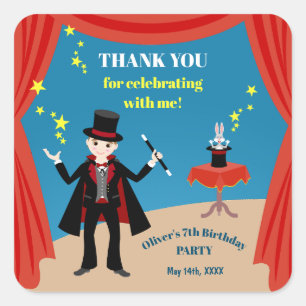 Sticker Carré Magicien Boy Show Fête d'anniversaire